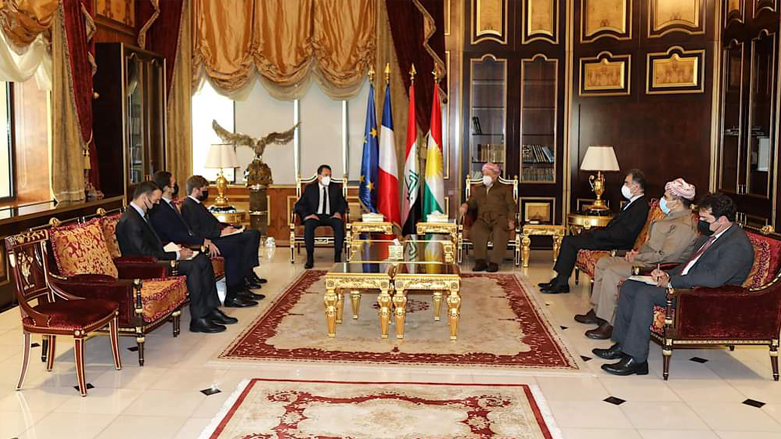 President Masoud Barzani in meeting with France's Ambassador to Iraq Eric Chevallier, in Erbil, Kurdistan Region, Dec. 6, 2021. (Photo: KDP) 